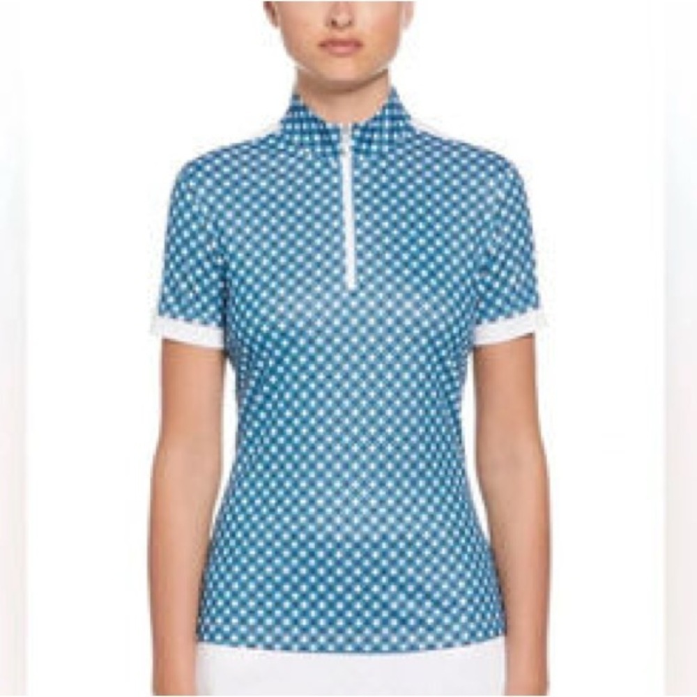 Callaway NWT Geo Print Golf Polo Short Sleeve Split Zip Placket Blue Star, Large
